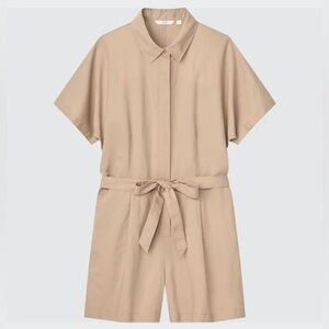 NWOT UNIQLO Linen Blend Short Sleeve Tan Romper Size Small